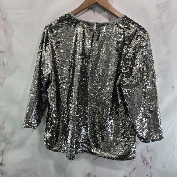 Volcom X Georgia May Jagger Shirt Womens Large All Over Sequin Silver Topper - Picture 5 of 11